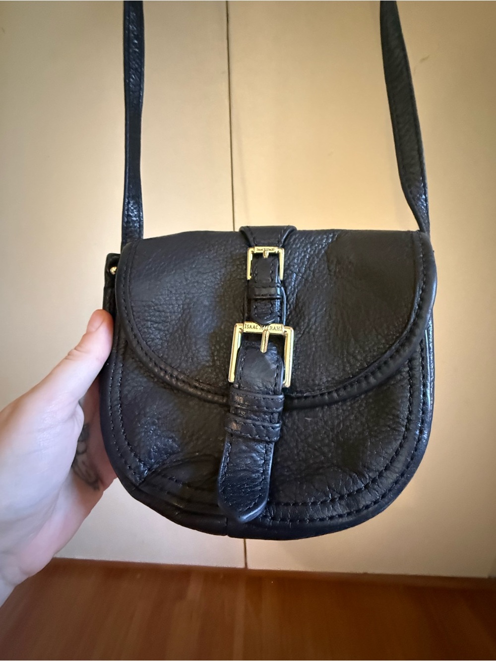 Isaac Mizrahi Black Leather Crossbody small Bag